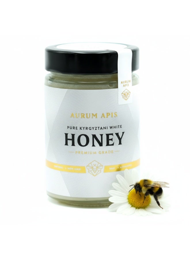 Aurum Apis Kyrgyzstani White Honey, 100% Raw Unfiltered Pure Honey, Hand Harvested Organic Honey, Non-GMO, Rich in Nutrients & Energy Source, Respiratory Relief, Certified Honey – 330g Honey Jar - Image 1